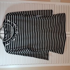 MIK Womens Stripe Quarter Sleeve Beaded Top